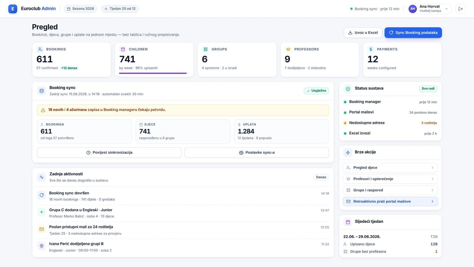 Euroclub, snimak sučelja