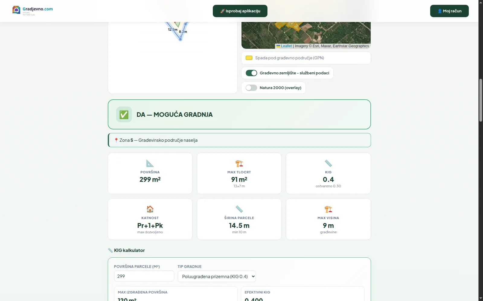 Gradjevno.com, snimak sučelja